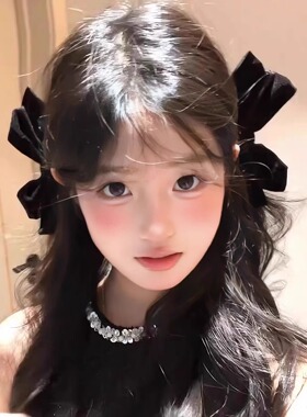黑色丝绒蝴蝶结发夹女公主小香风高级感气质侧边夹对夹子发饰头饰