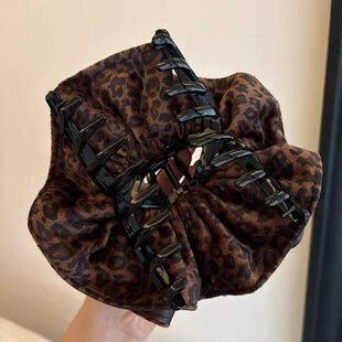 韩系复古豹纹大号抓夹女气质后脑勺盘发鲨鱼夹半扎发小众发夹头饰