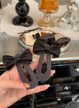 韩国新款蝴蝶结黑色灰色发夹BB夹刘海夹简约气质miu系少女感发饰