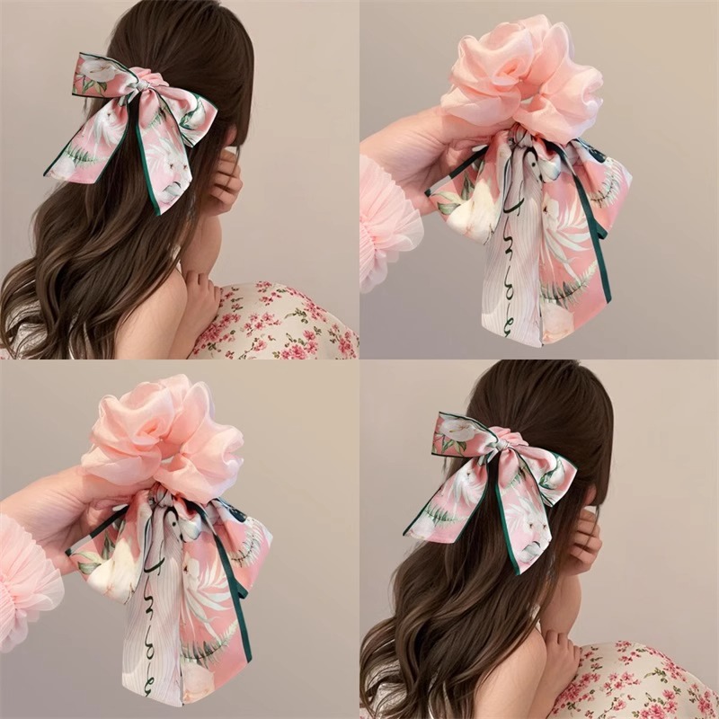 蝴蝶结飘带大肠发圈女新款