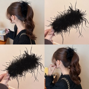 羽毛抓夹女后脑勺发夹高端夹子头饰高级感2025新款毛毛发卡抓夹