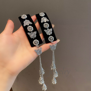 银色流苏发饰民族风蝴蝶玫瑰花发夹边夹刘海夹草原旅游蒙古族夹子