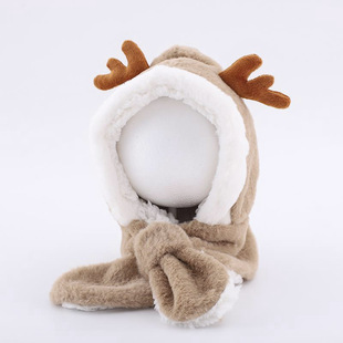 儿童帽子围巾一体帽秋冬季1-4岁3宝宝加绒防风超萌护耳帽保暖男女