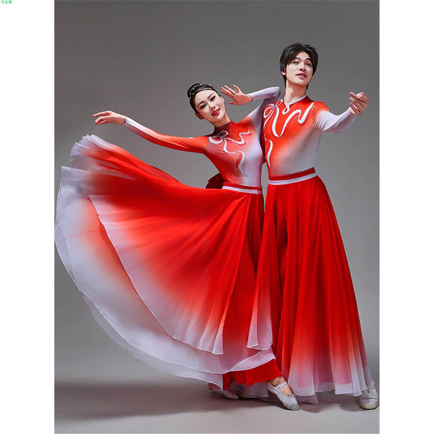 新款现代古典舞演出服女飘逸中国风舞蹈服大型开场舞歌伴舞大裙摆