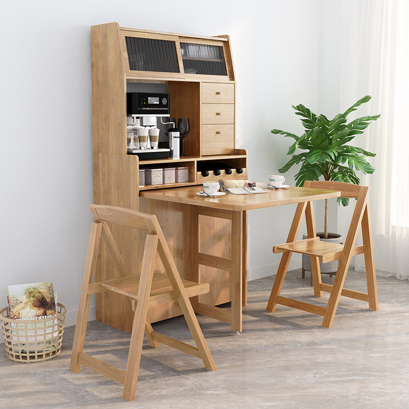 餐边柜餐桌一桌四椅组合一体可折叠隐形移动小户型多功能实木饭桌