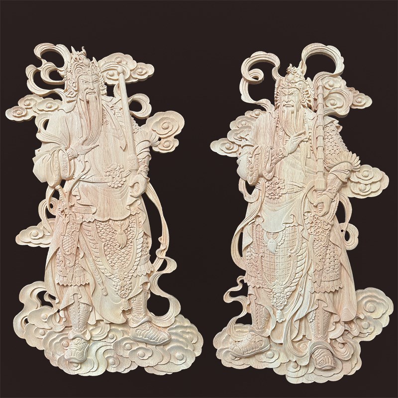 东阳木雕实木门神贴花超大门神庭院寺庙古典装饰定制中式建筑挂件