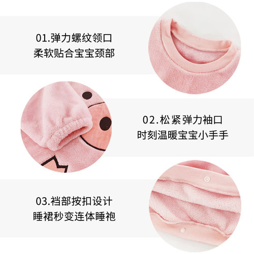 婴儿童连体衣秋冬季保暖睡袋男女童宝宝法兰绒睡裙袍家居服防踢被