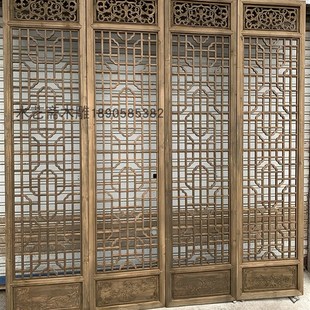 东阳木雕 仿古门窗 做旧2.5米格子大门 中式实木栅栏格子隔断定做