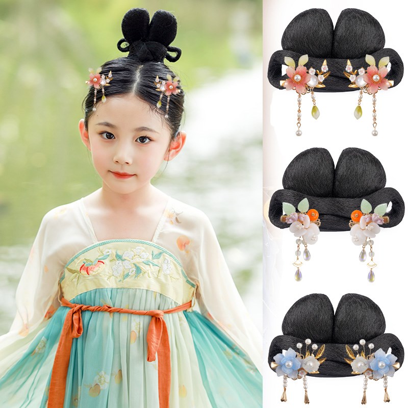 儿童古风汉服假发包女童可爱头饰古装盘发发髻舞台表演古典舞造型