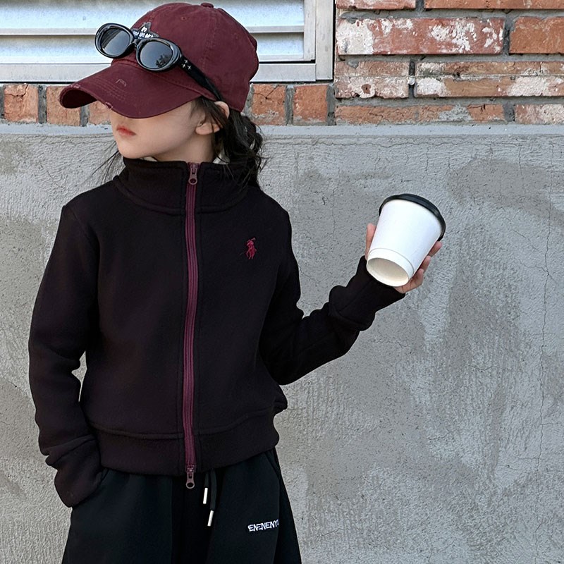 女童冬季加绒卫衣外套卫裤套装新款校服内搭加厚两件套男童上衣潮