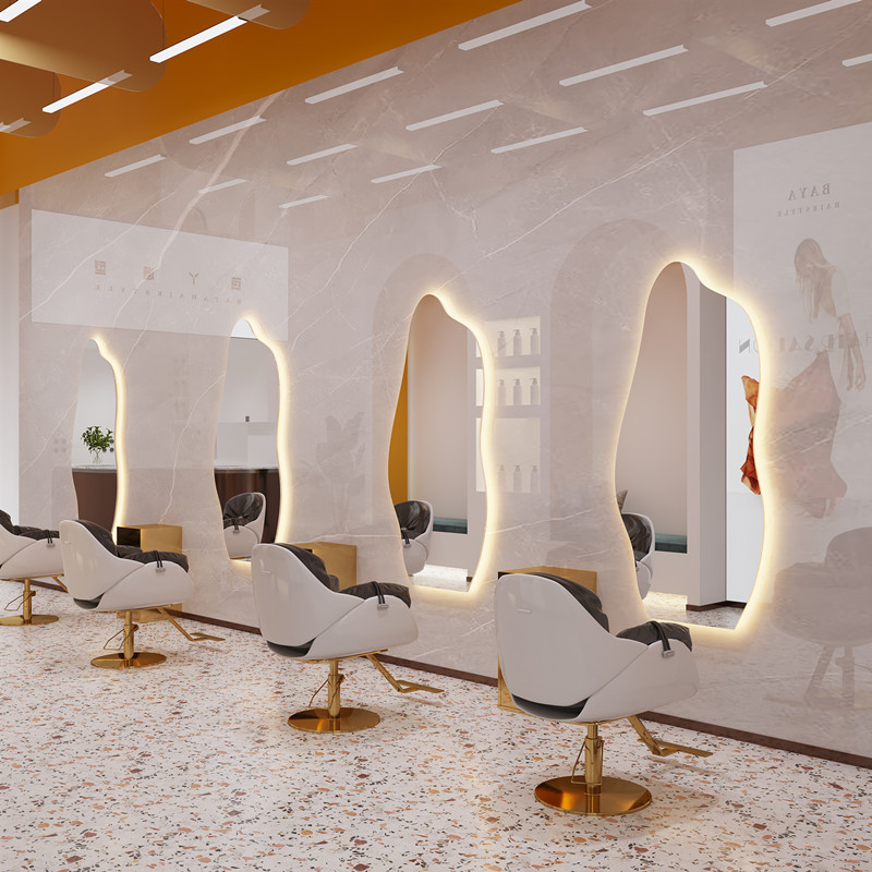 理发店镜子网红烫染镜台发廊专用落地镜挂壁剪发美发店LED智灯镜
