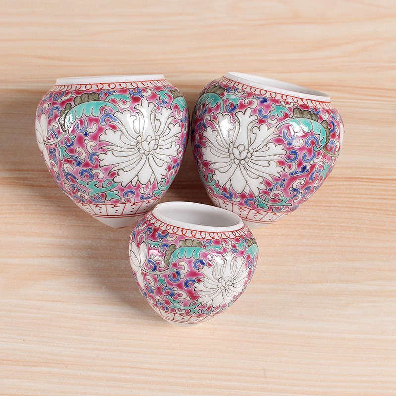 华胜堂 景德镇手绘粉彩图案鸡心罐鸟食罐画眉缸鸟杯 鸟笼配件