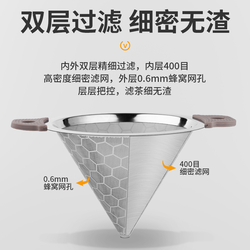 不锈钢奶茶桶双层大号过滤网器茶叶超细密锥形双耳漏斗咖啡店