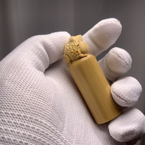 向暖老料玉竹实心竹手把件竹雕刻金蟾天然黄皮文玩摆件墩子水晶料