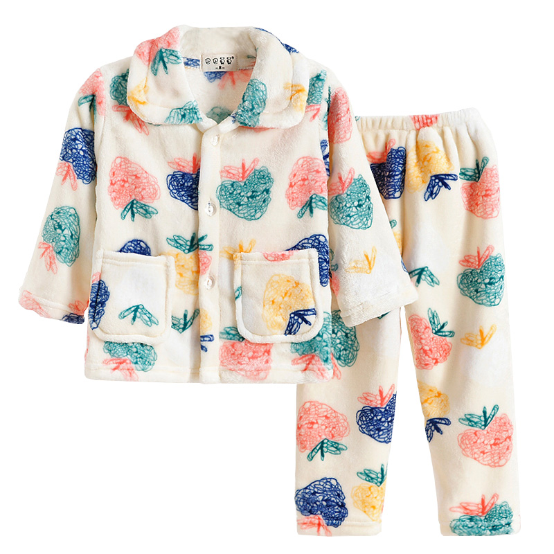 秋冬季男童儿童法兰绒睡衣女童宝宝保暖家居服小孩珊瑚绒套装男孩