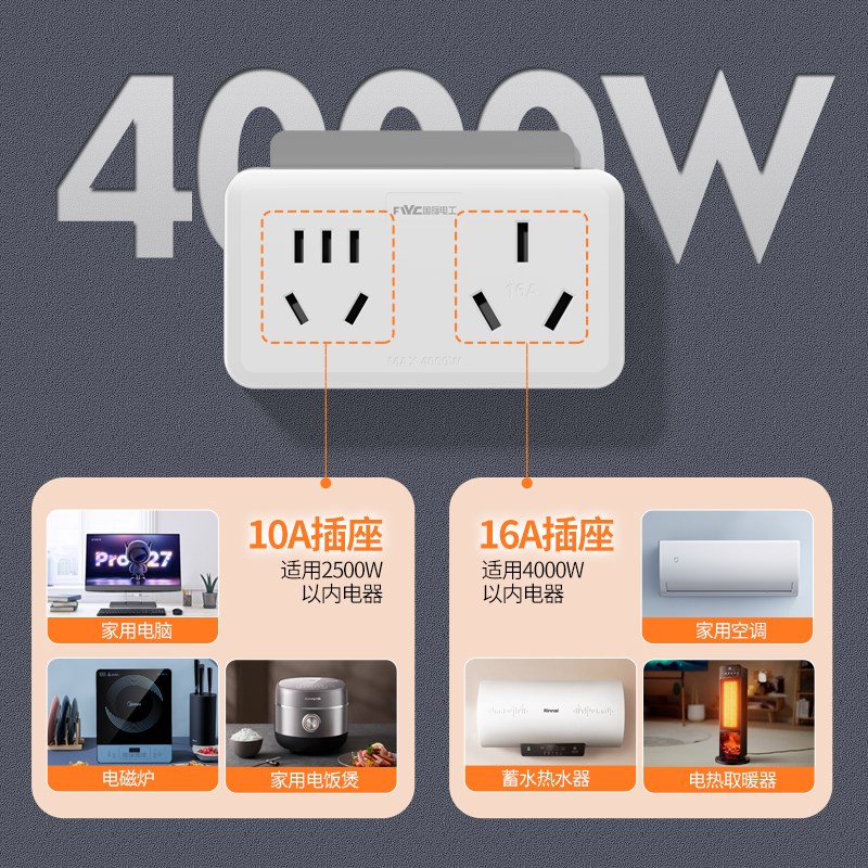 插座转换器16a转10a安插排无线扩展插头16安大功率三孔空调热水器