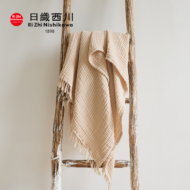 四层皱皱纱流苏毯子日式简约纯棉盖毯亲肤柔软婴儿宝宝午睡毯全棉