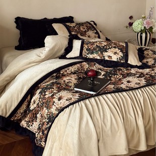 复古风全消光牛奶绒少女心花边四件套卧室床品 法式 香龄优品