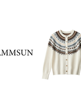 F35费尔岛复古几何图案开衫毛衣字母提花开衫针织上衣