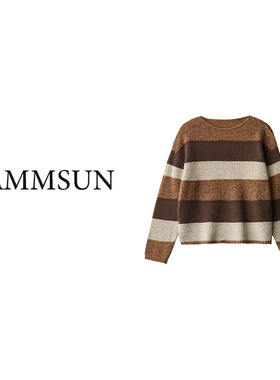 F87毛针织衫复古拼接条纹针织上衣条纹针织衫毛衣百搭