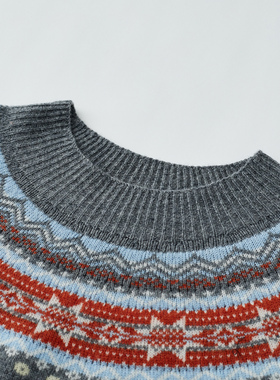 F46北欧风假日费尔岛圆领套头毛衣秋冬感内搭