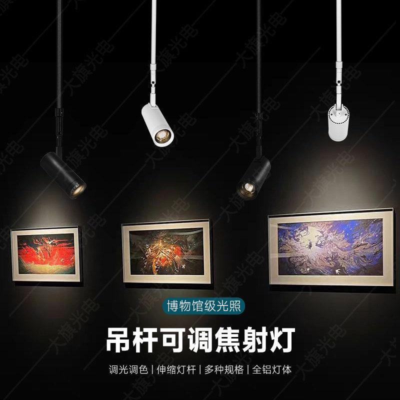 可伸缩变焦聚光射灯美术馆博物馆艺术品展厅吸顶长吊杆调光展览灯