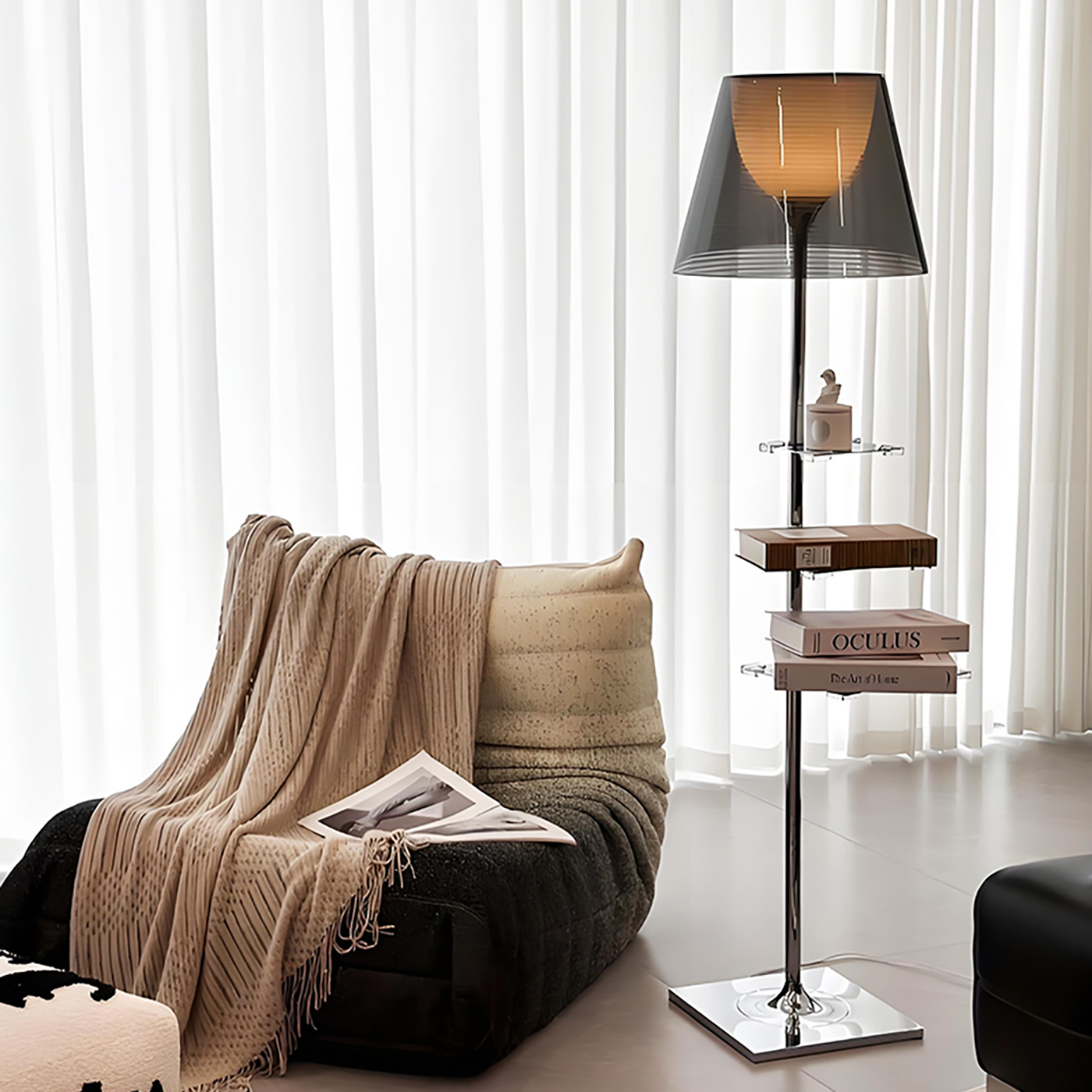 意大利设计师款客厅落地灯沙发旁北欧轻奢卧室书房带置物架装饰灯