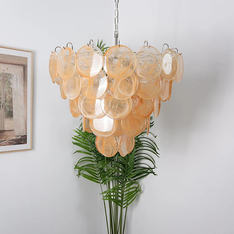 意大利设计师款法式中古风彩色玻璃圆片餐厅