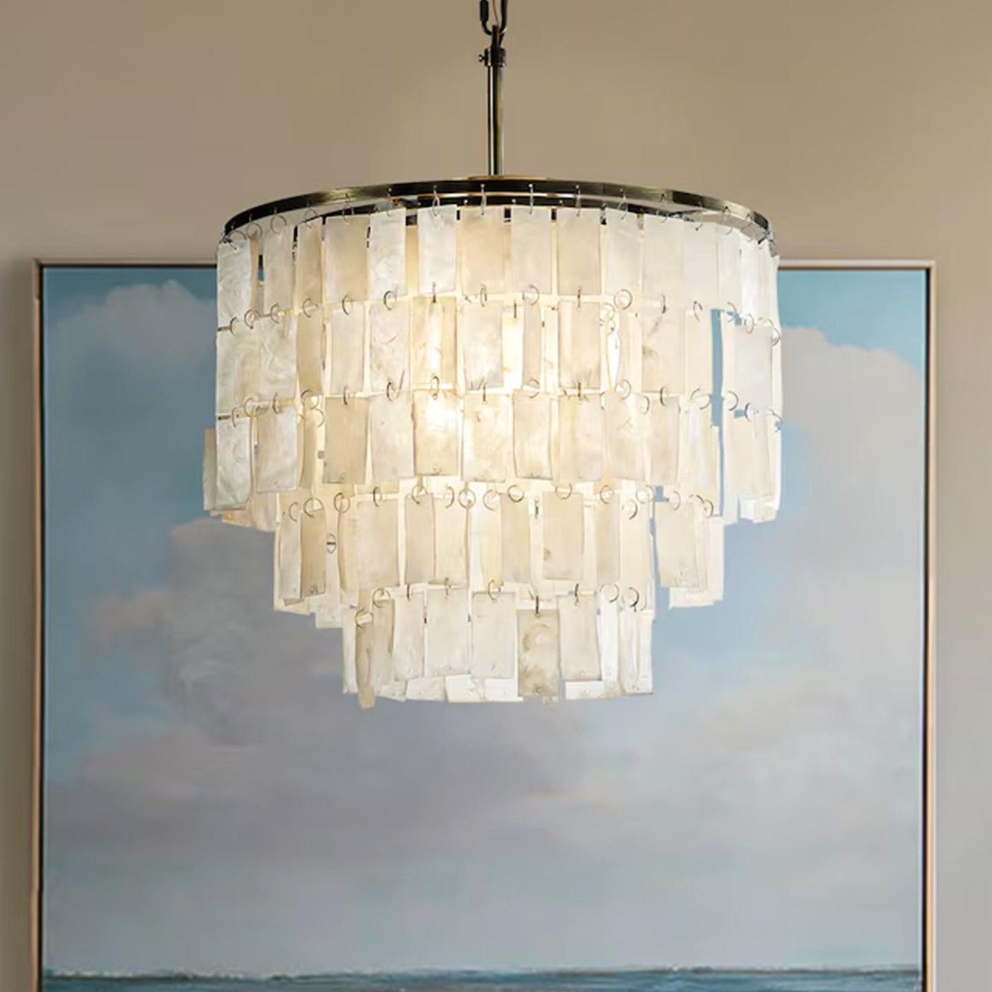 意大利贝壳客厅吊灯法式复古设计师款卧室书房餐厅银箔灯