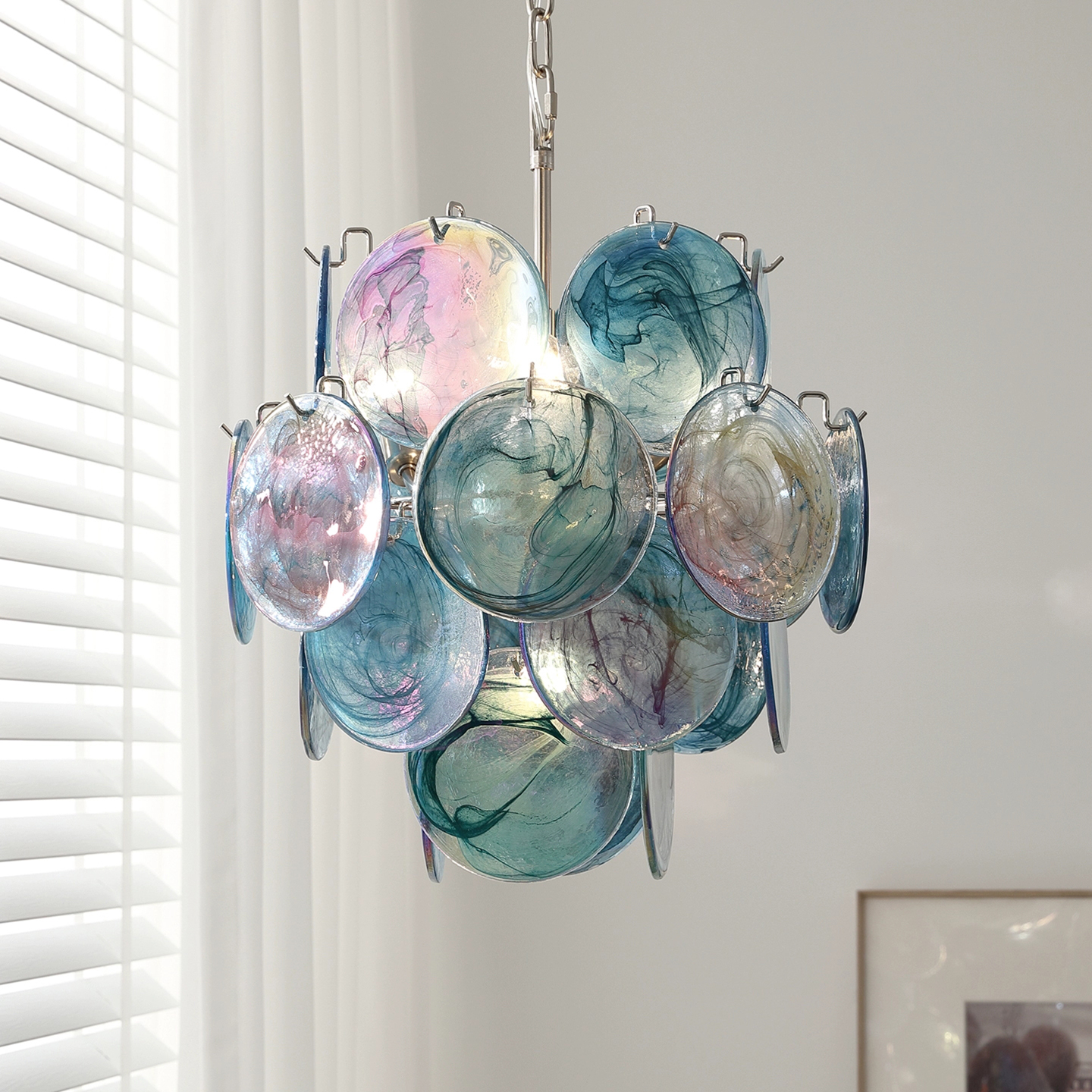 意大利murano穆拉诺法式轻奢圆盘彩色玻璃吊灯客厅卧室氛围感吊灯