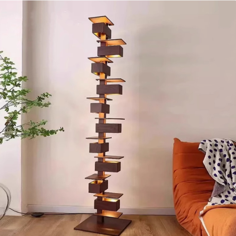 设计师款中古法式南洋风流水别墅原木侘寂风复古客厅装饰落地灯