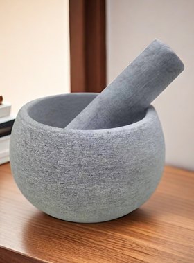 天然原石捣蒜器顾仙寒青石蒜臼子