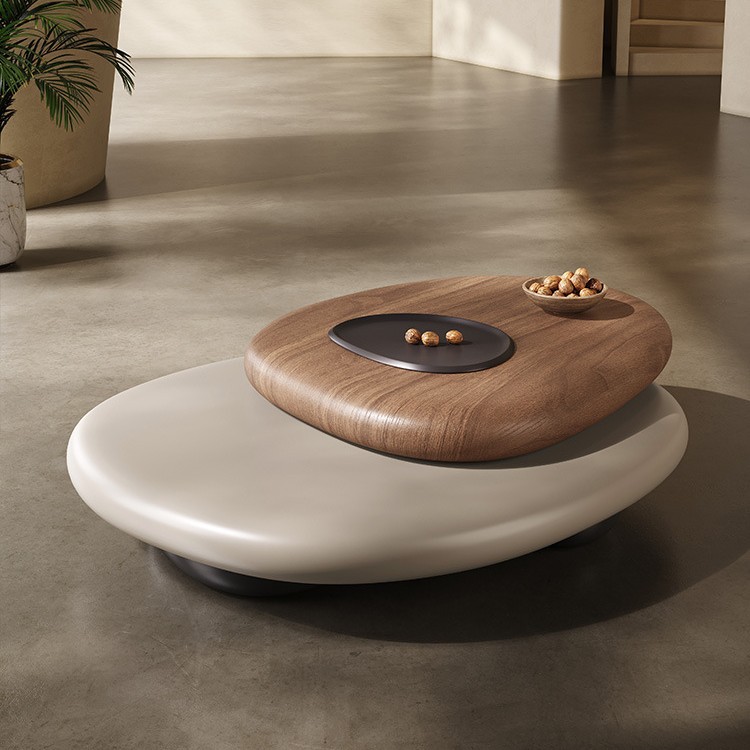 意式极简鹅卵石旋转椭圆形茶几设计师创意大小户型家用客厅茶几桌