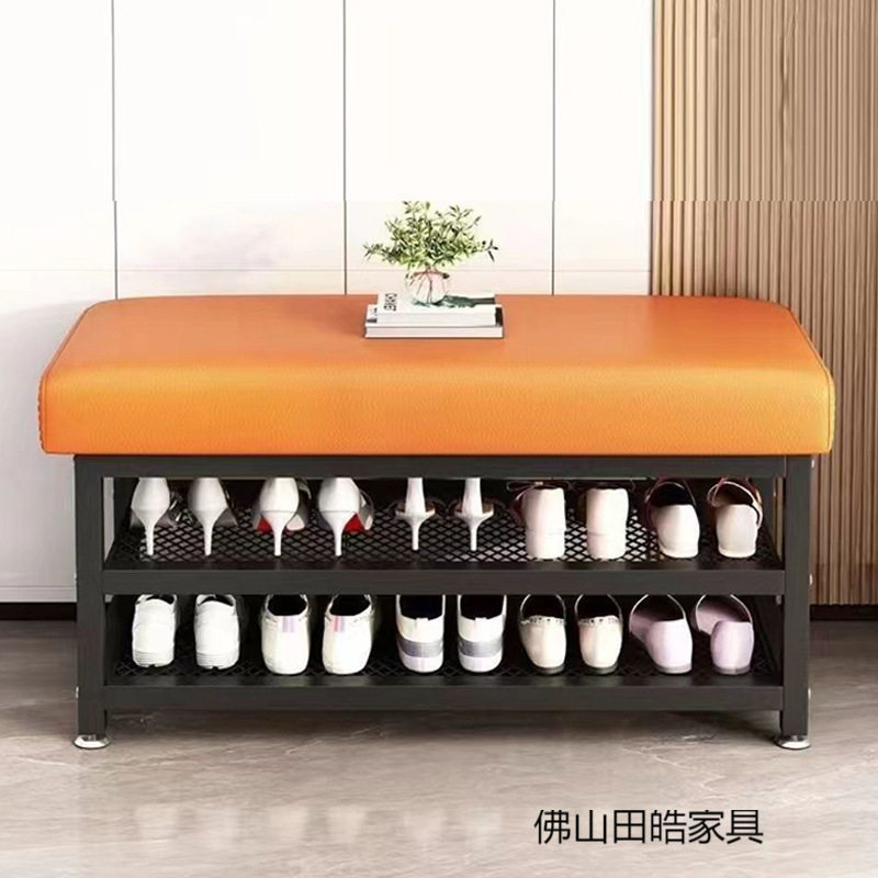 北欧轻奢铁艺软包入户鞋柜凳