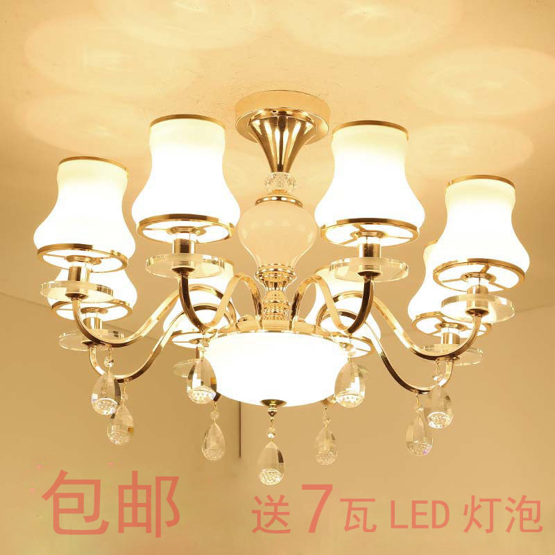 欧式吊灯客厅金色水晶灯现代简约餐厅吊灯美式创意led卧室6头灯具