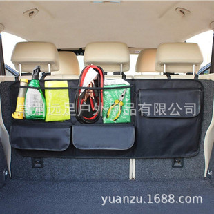 厂家批发汽车后备箱收纳袋大容量带网兜 后座椅背袋杂物储物挂袋