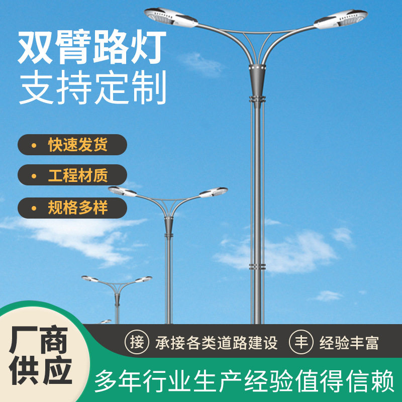 双臂led路灯高低臂高杆灯双头户外市电220V工程照明广场6米8米