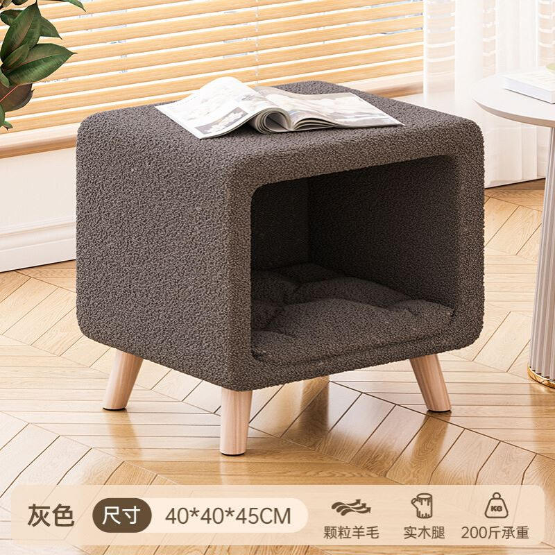 猫窝床头柜一体奶油风小型简易床头置物架边柜卧室储物柜收纳边几