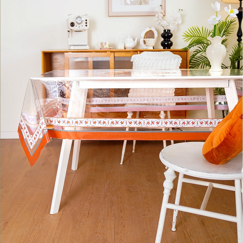 pvc桌布美式印花透明桌垫家用免洗防油防水茶几桌布轻奢桌面垫子