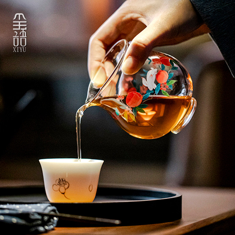 女士玉兔桃夭高硼硅透明玻璃公道杯家用茶桌高档耐热茶海分茶器