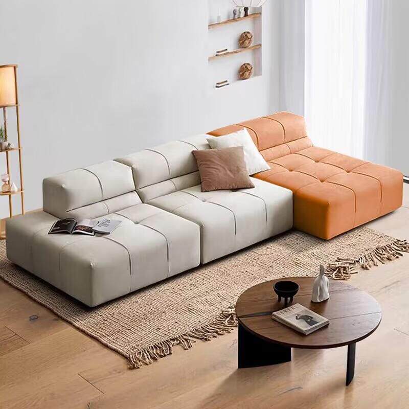 磨砂绒沙发网红泡芙奶油系风豆腐块小户型沙发科技布轻奢现代简约