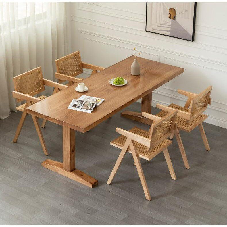 美式风餐桌家用客厅实木长条吃饭桌子北欧餐厅简约多人餐桌椅组合