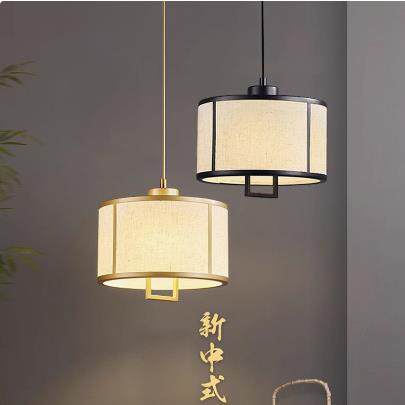新中式小吊灯新款卧室床头客厅茶室书房布艺创意走廊古典设计灯具