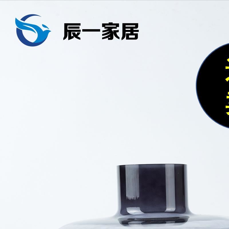 灰色玻璃花瓶大肚飞碟水培家居电视摆件花器酒柜餐桌简约装饰品