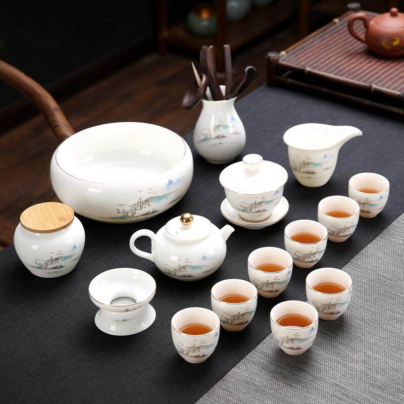 德化羊脂玉白瓷茶具大套装茶洗茶道六君子侧把壶陶瓷功夫瓷器