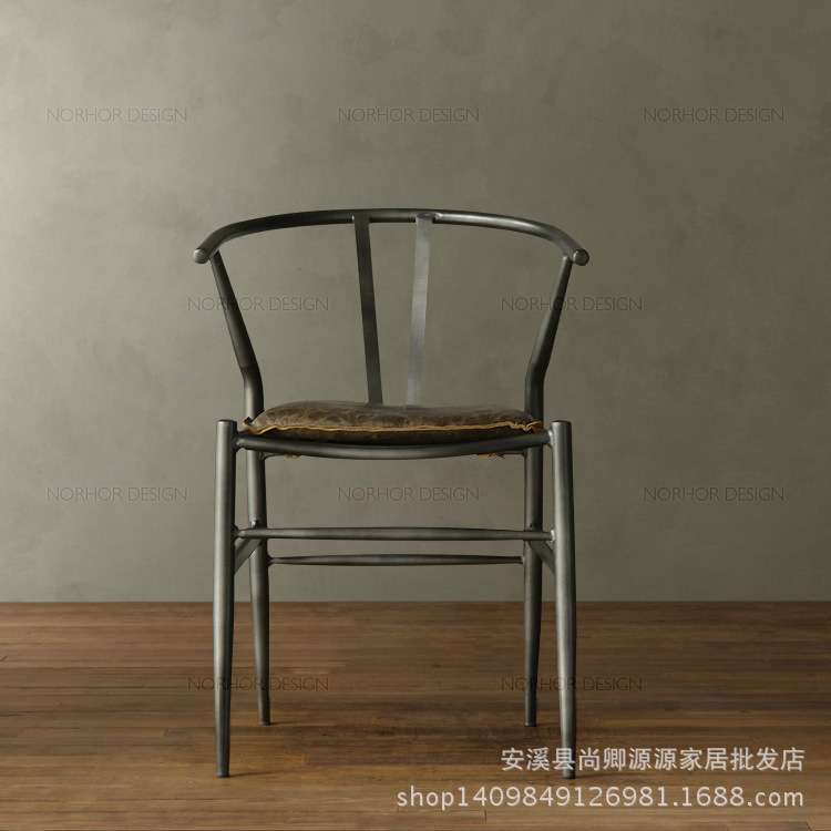 美式乡村复古铁艺软包椅子餐椅 休闲背靠椅咖啡厅酒吧椅吧台椅