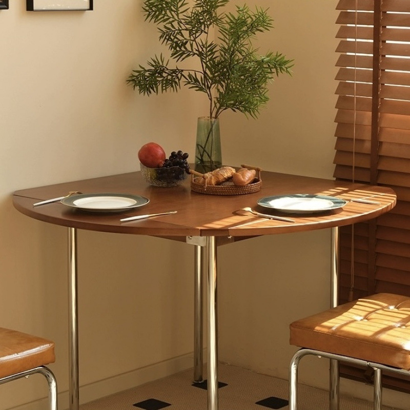 黄杨木折叠复古圆形餐桌小户型简约家用正方形原木中古风实木厂家