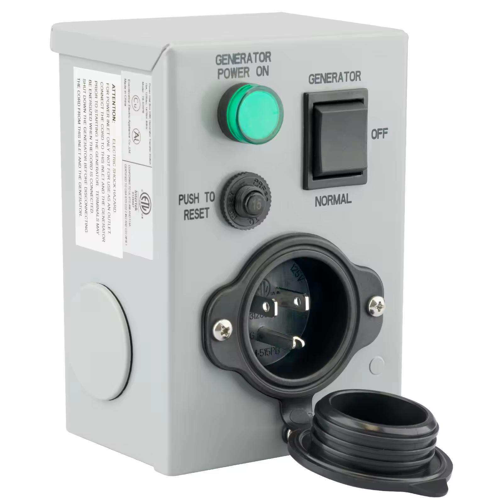 NEMA5-15P发电机转换开关电源进气箱,15A125V手动转换开关,带