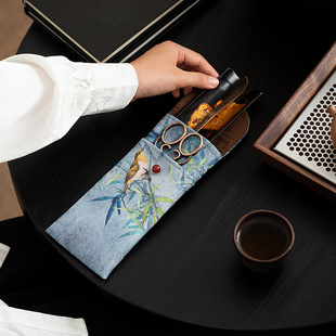 缎面织锦收纳包茶道六君子配件茶剪刀收纳袋装 高档创意收纳保护套