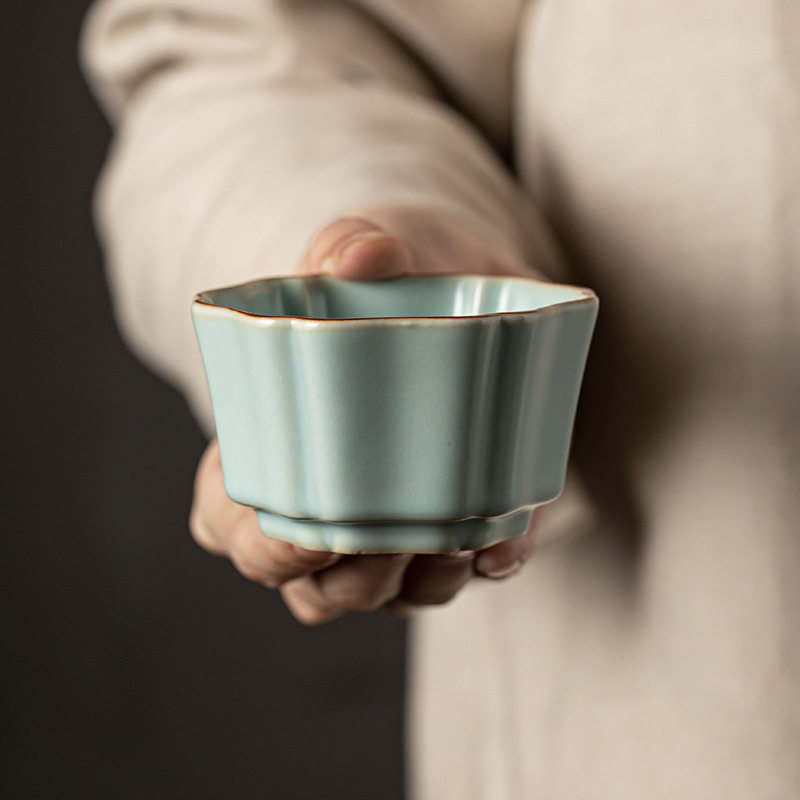 天青汝窑茶杯主人杯陶瓷单杯开片可养茶盏高档个人专用茶杯品茗杯